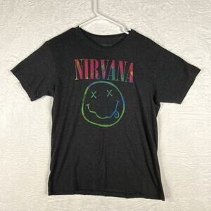 NIRVANA Womens L Band Logo Rainbow Shirt Grunge 90s Kurt Cobain Seattle